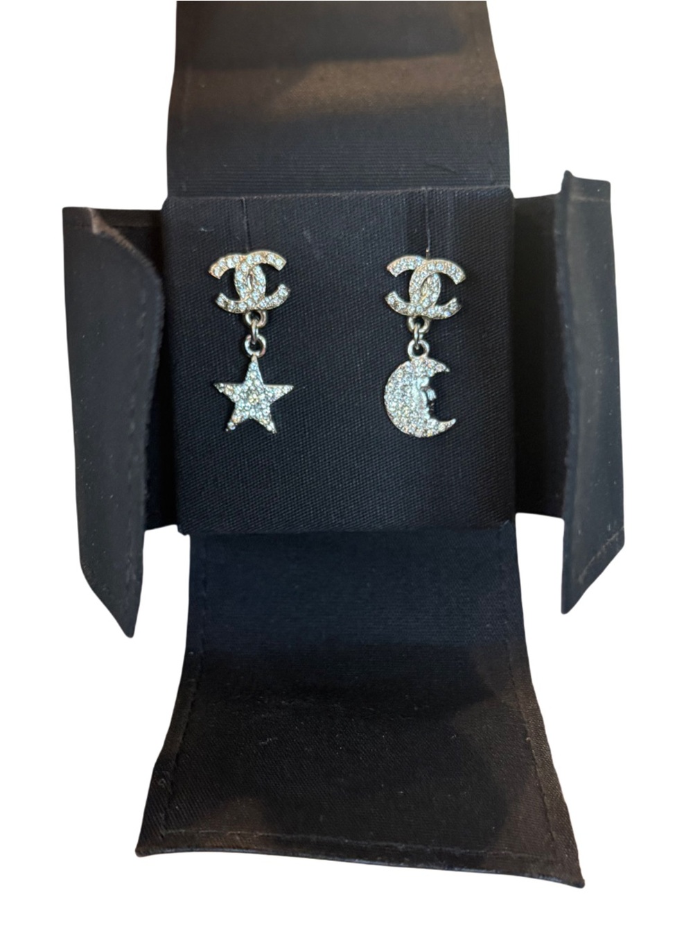 CHANEL Silver/Gold Moon and Star Crystal Drop Earrings - Picture 4 of 8